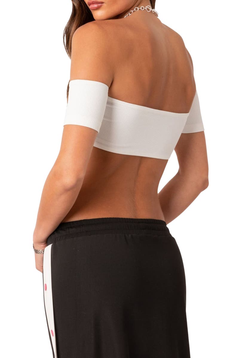 EDIKTED Westy Choker Rib Bandeau Crop Top, Alternate, color, White