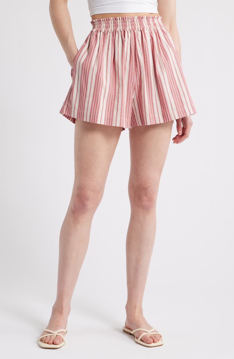 Faithfull the Brand Elva Stripe Cotton Shorts, Main, color, Cherry Stripe