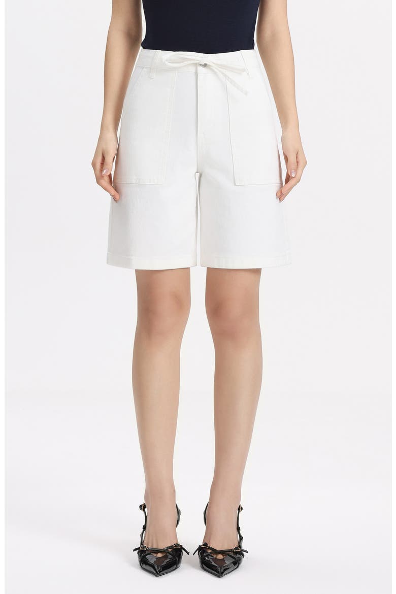 Drawstring High Waist Denim Bermuda Shorts, Main, color, WHITE