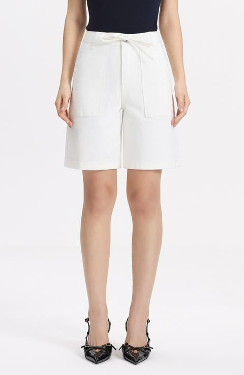 Drawstring High Waist Denim Bermuda Shorts