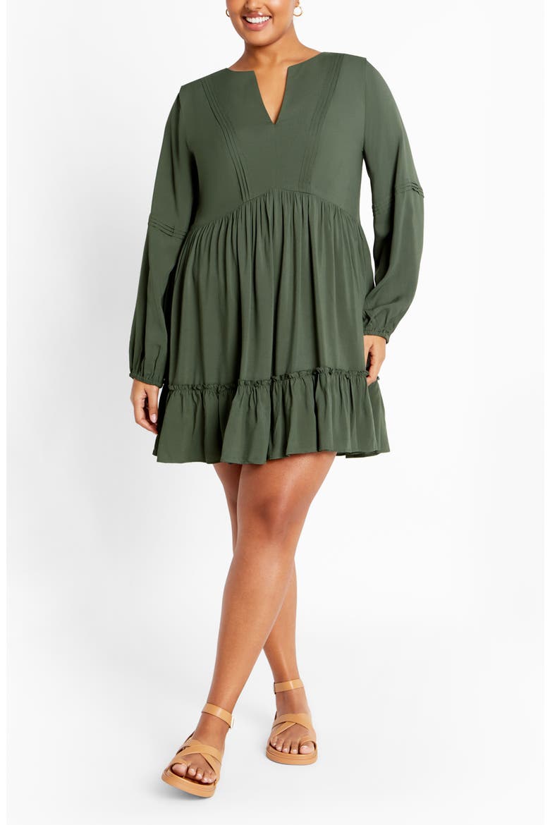 Mira Long Sleeve Tiered Minidress, Main, color, KHAKI