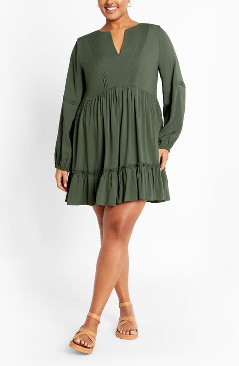 Mira Long Sleeve Tiered Minidress (Plus)