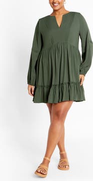 City Chic Mira Long Sleeve Tiered Minidress