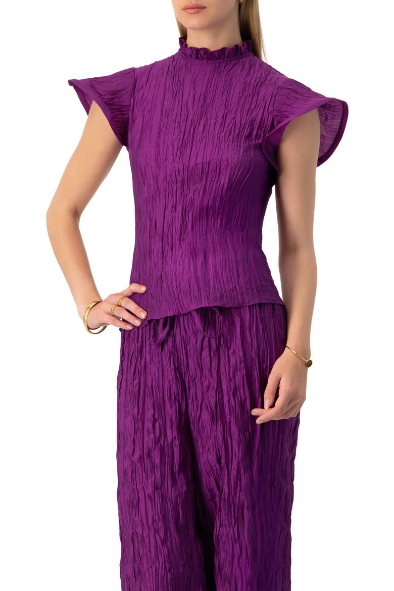 Straight Blouse with Ruffle Short Sleeves, Main, color, Purple