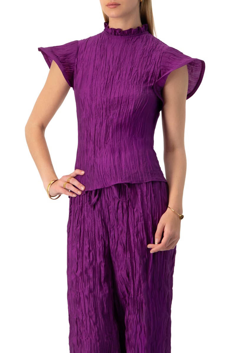 IVONNE Straight Blouse with Ruffle Short Sleeves, Main, color, Purple