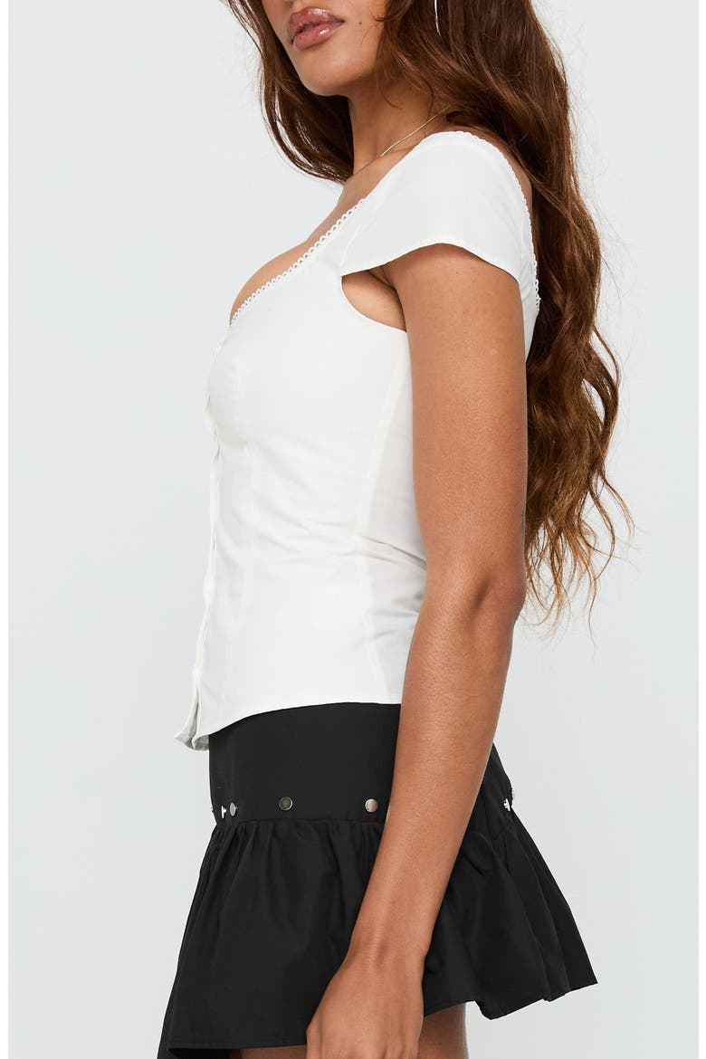 Transcendence Fitted Cotton Button-Up Top, Alternate, color, WHITE