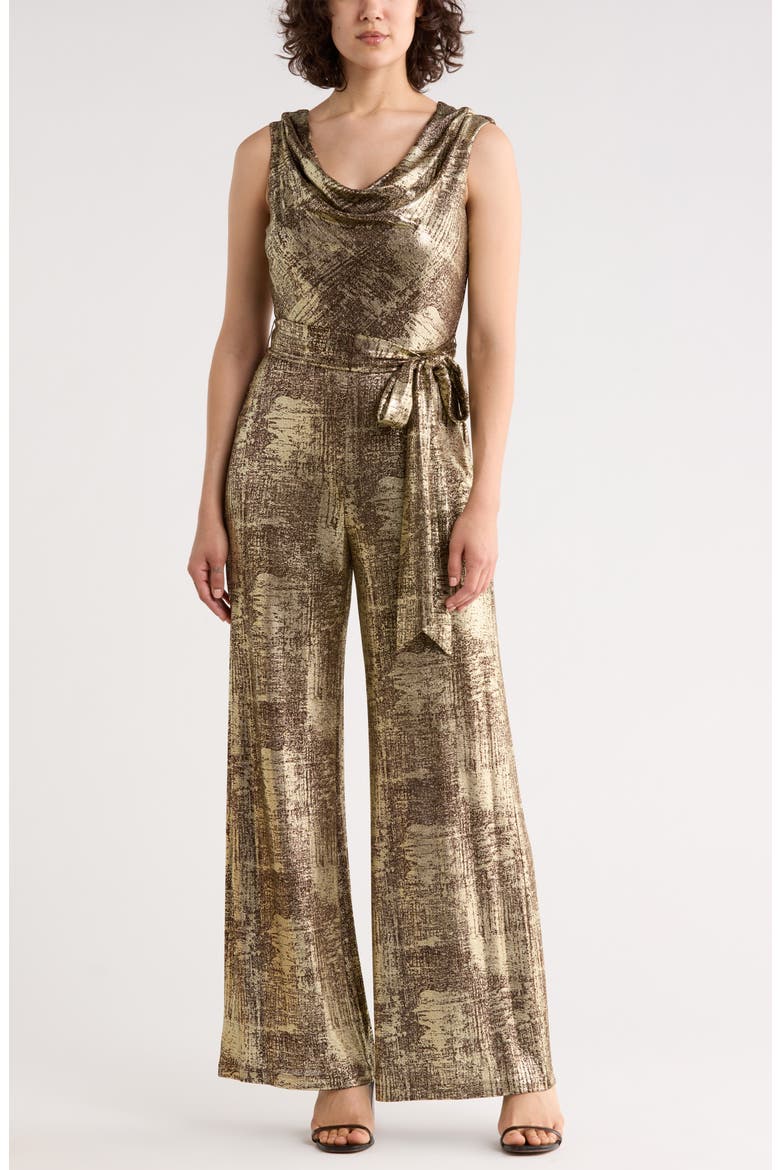 Foiled Jersey Jumpsuit, Main, color, BROWN