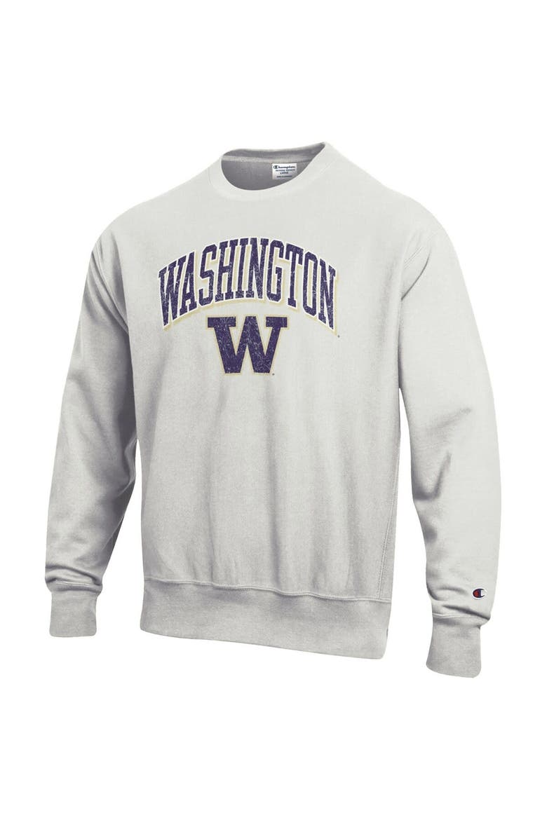 Men's Champion Gray Washington Huskies Arch Over Logo Reverse Weave Pullover Sweatshirt, Alternate, color, Heather Gray