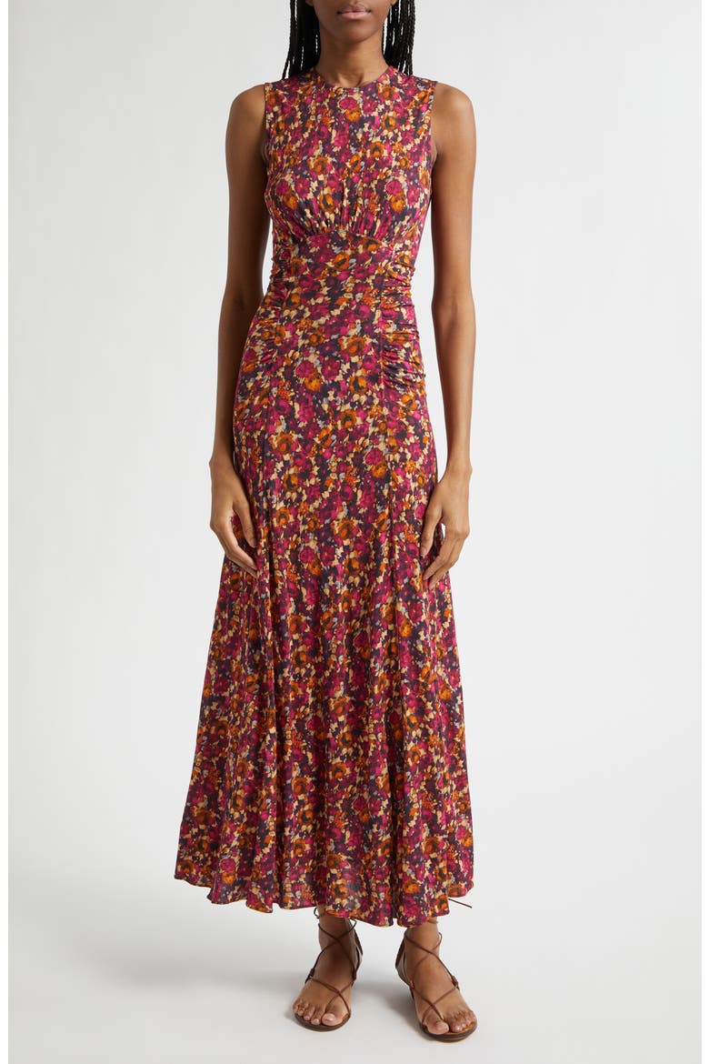 Lana Floral Print Ruched Sleeveless Maxi Dress, Alternate, color, VIOLA