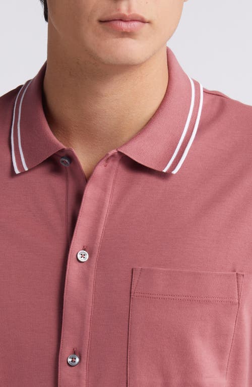 Hugo Boss Boss Powell Tipped Short Sleeve Knit Button-up Shirt In Open Red