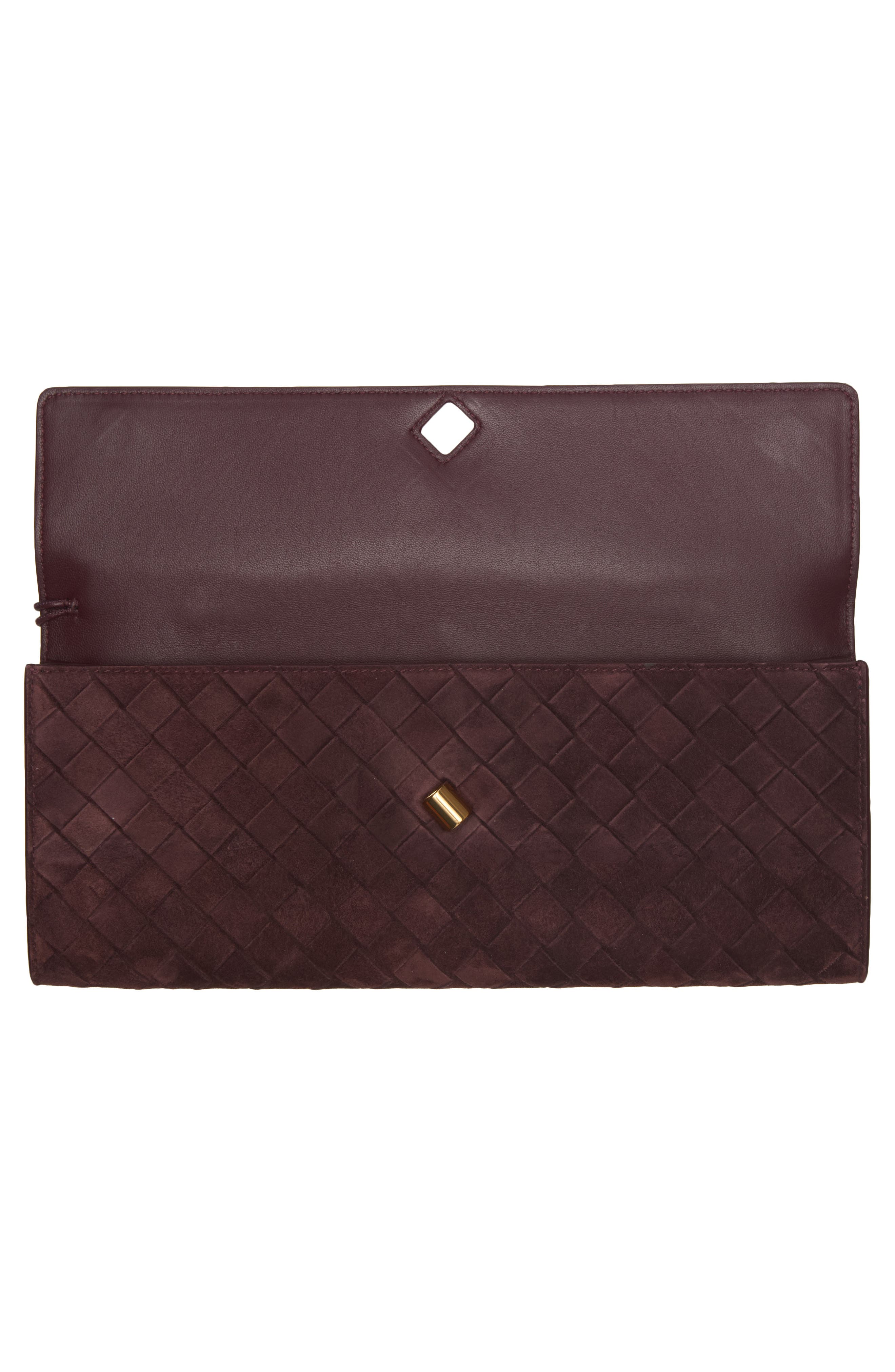 Long Andiamo Intrecciato Suede Clutch, Alternate, color, 6147 DEEP MAHOGANY