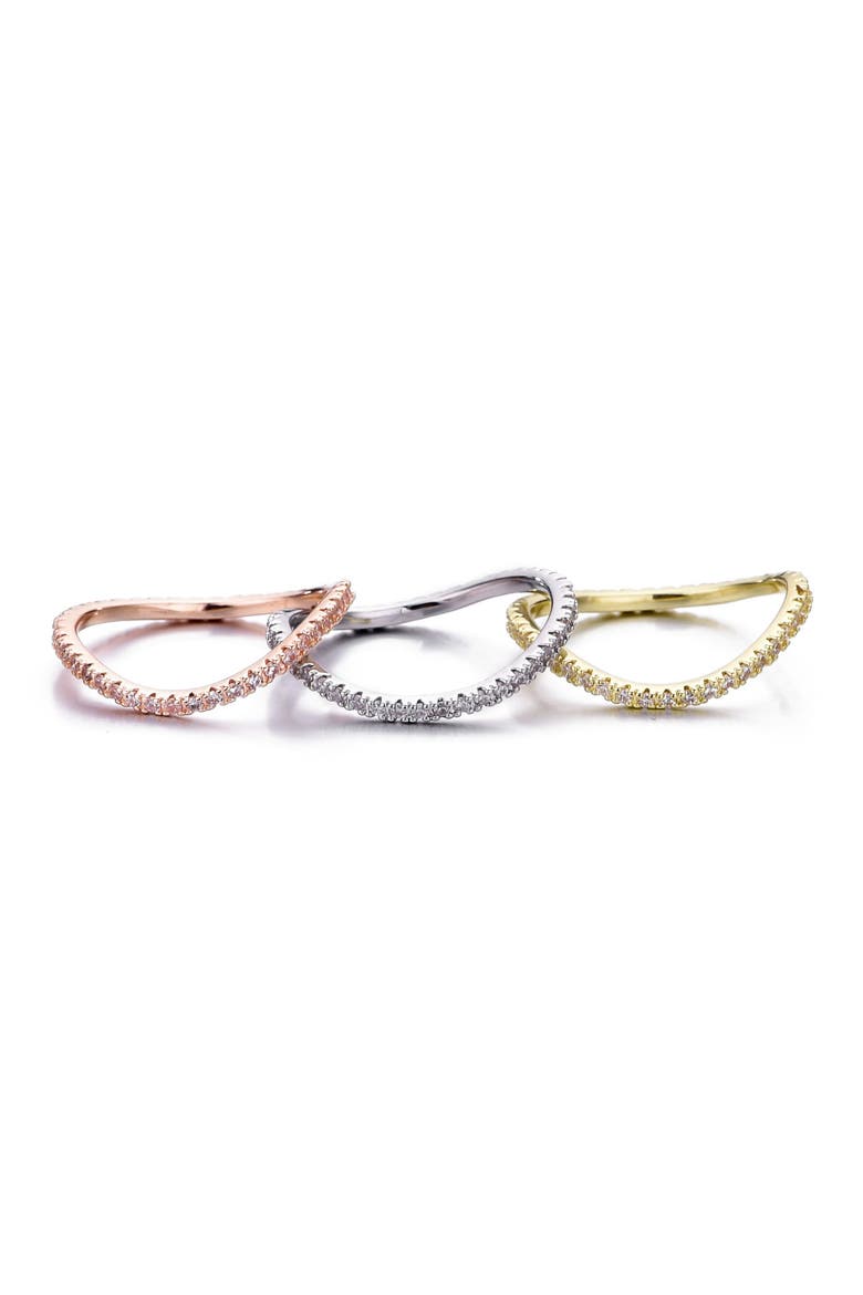Set of 3 Cubic Zirconia Tri-Tone Curved Eternity Band Rings, Alternate, color, GOLD