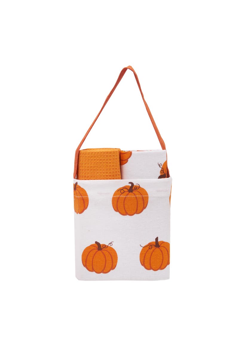 Pumpkin Patch Dishtowel & Tote Bag Gift Bundle Set of 3, Main, color, Orange