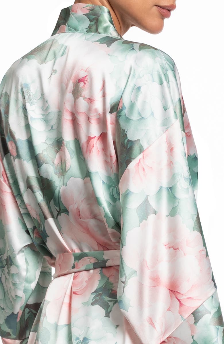 In Bloom by Jonquil Gracie Lace Trim Satin Robe, Alternate, color, Jade Frost