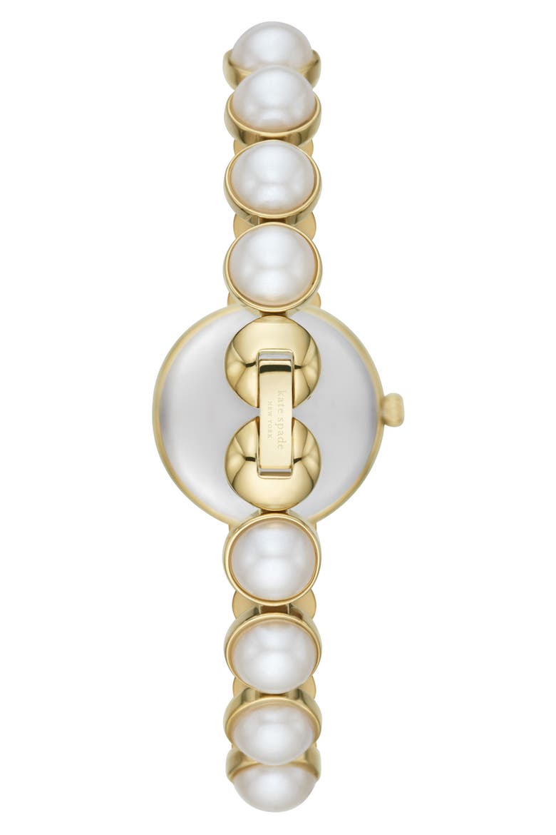 monroe imitation pearl bracelet watch, 24mm, Alternate, color, WHITE