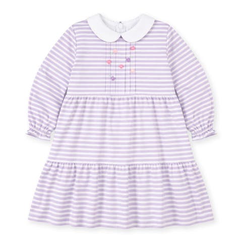 Stripe Knit Dress with Embroidered Flowers