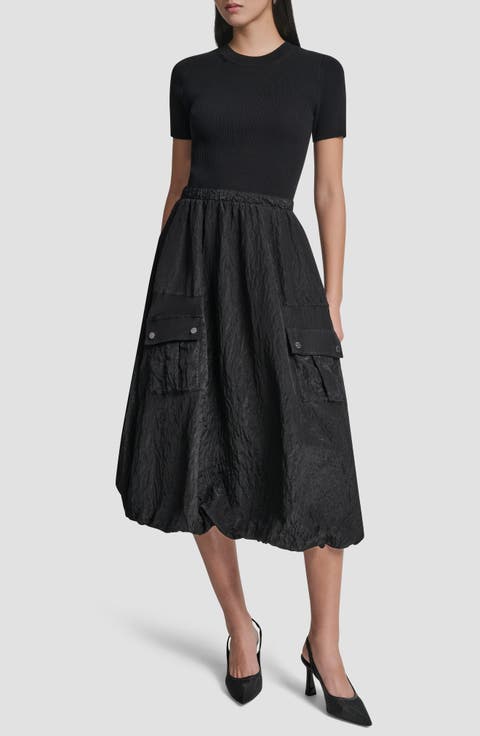 Mixed Media Cargo Pocket Midi Dress