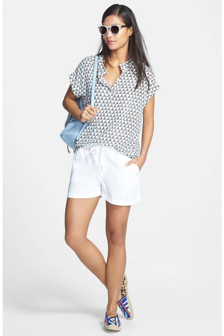 Print Split Neck Blouse, Alternate, color, BLACK TRIANGLE