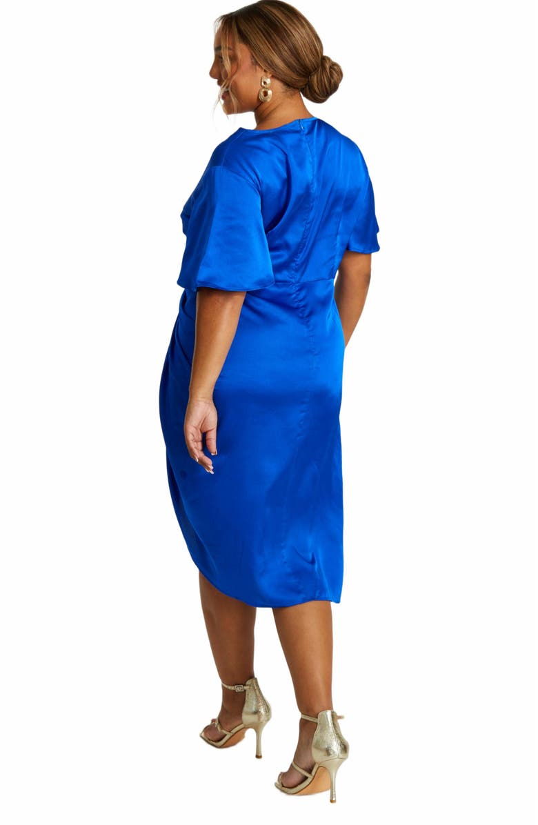 QUIZ Plus Size Satin Angel Sleeve Midi Dress, Alternate, color, Blue