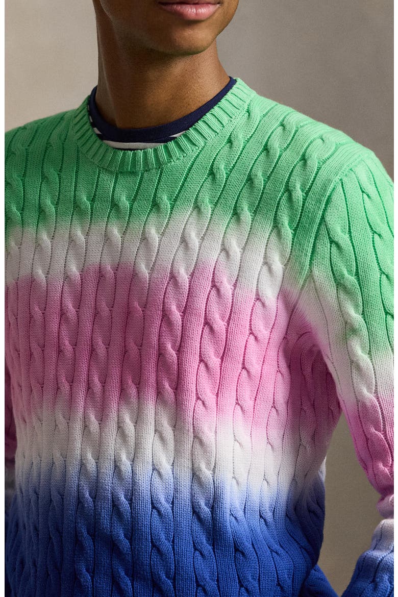Dip Dye Cable Stitch Cotton Crewneck Sweater, Alternate, color, GREEN MULTI