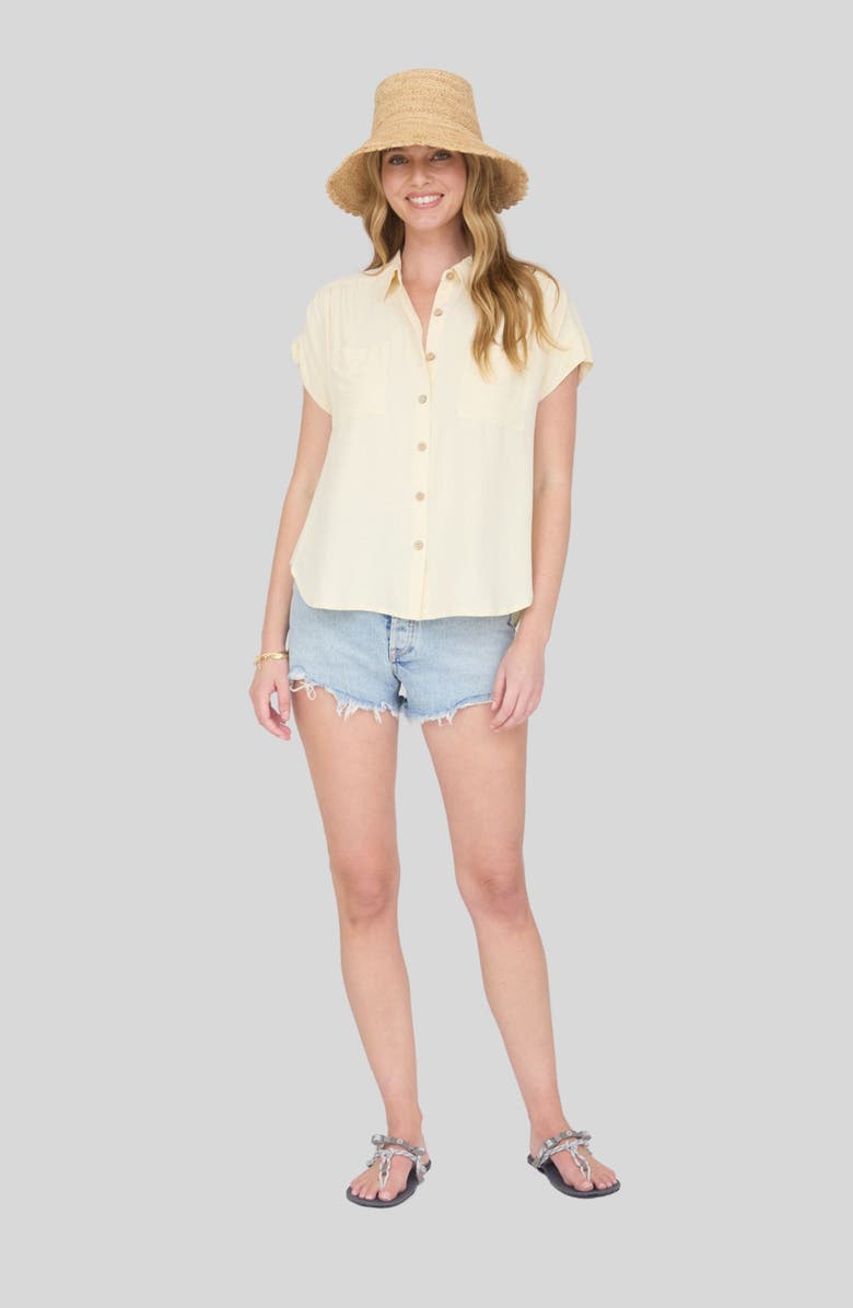 Blu Pepper Solid Short Sleeve Button-Up Shirt, Alternate, color, Butter Yellow