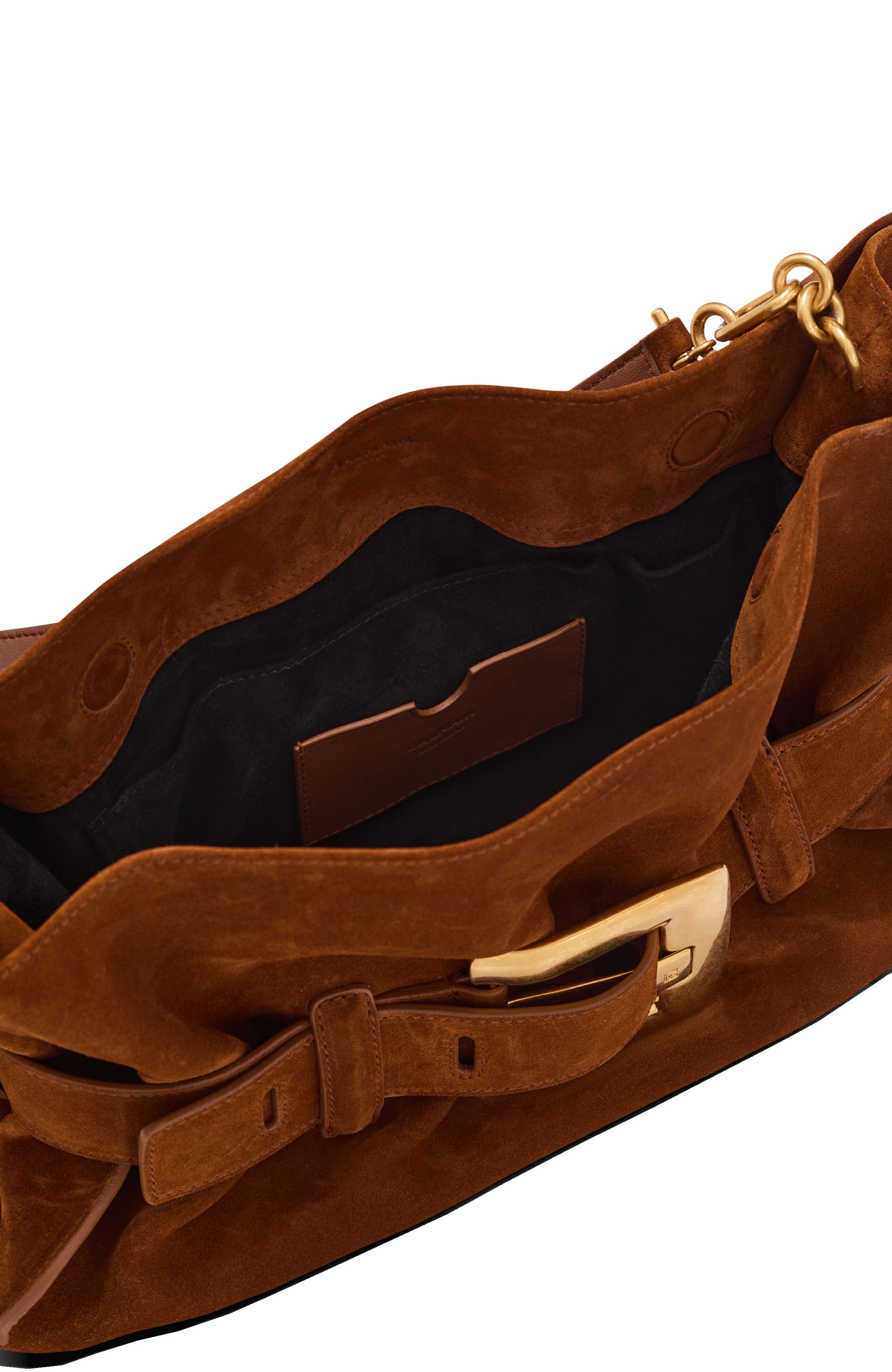 Balmain Anthem Medium suede leather bag, Alternate, color, Brown