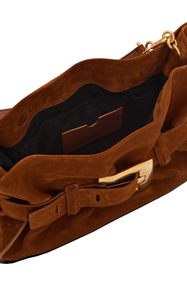 Balmain Anthem Medium suede leather bag, Alternate, color, Brown
