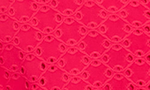 London Times Stretch Eyelet Short Sleeve Ruffle Wrap Dress In Rose Red