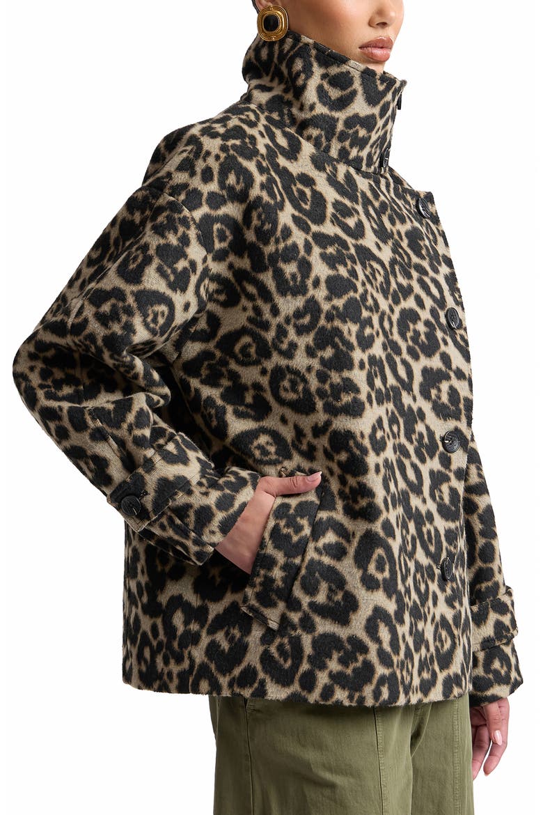 Leopard Print Funnel Neck Cocoon Coat, Alternate, color, BEIGE/ BROWN LEOPARD
