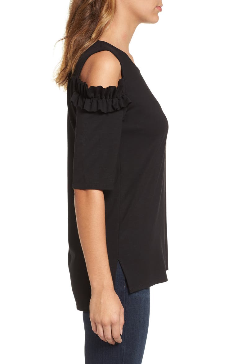Ruffle Cold Shoulder Tee, Alternate, color, BLACK