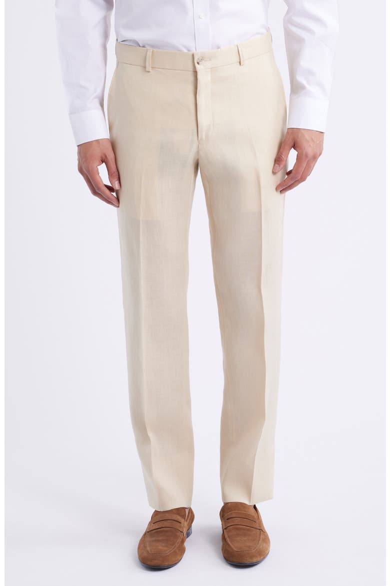Flat Front Linen Pants, Main, color, BUTTER