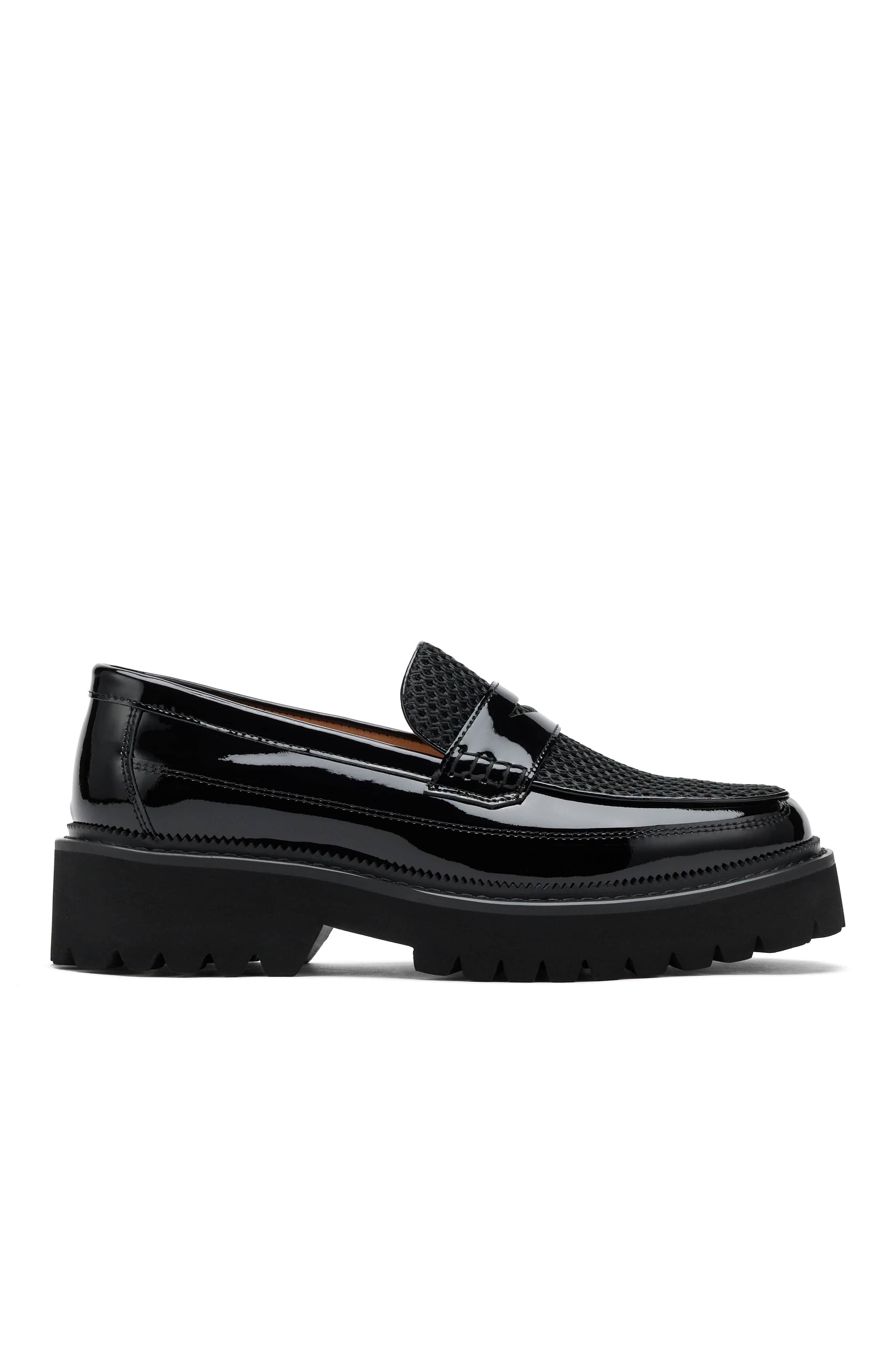 MARC NOLAN Ms. Adler Leather Lug Penny Loafers, Main, color, Black Patent