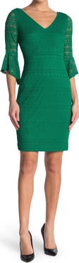 Kensie Bell Sleeve Lace Sheath Dress