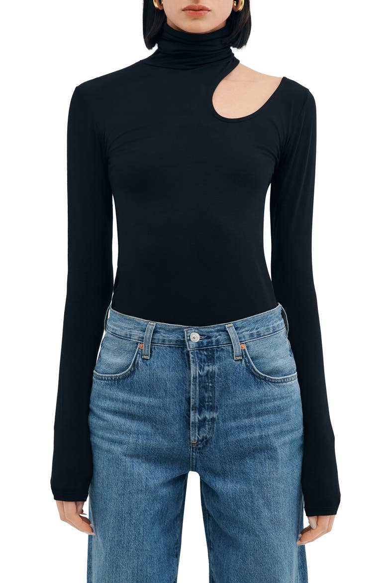 Sutter Cutout Long Sleeve Shirt, Main, color, BLACK