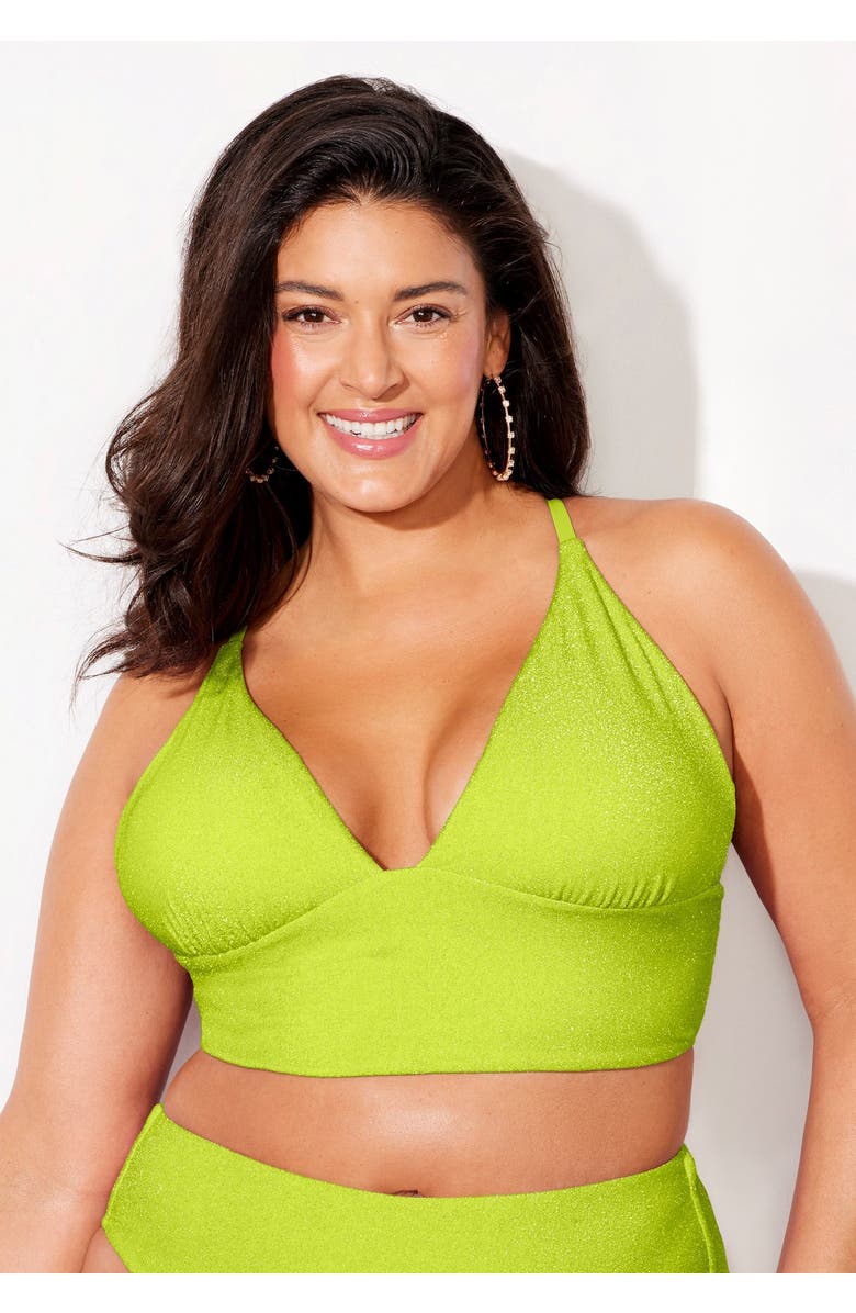 Swimsuits for All Longline Sparkle Bikini Top, Alternate, color, Neon Lime