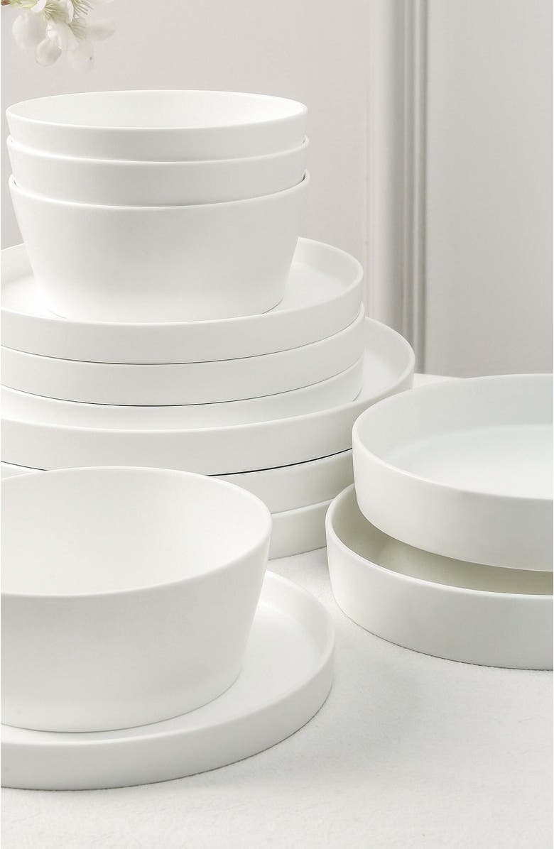 Stone Lain Fosca Bone China 16-Piece Dinnerware Set, Alternate, color, Matte White