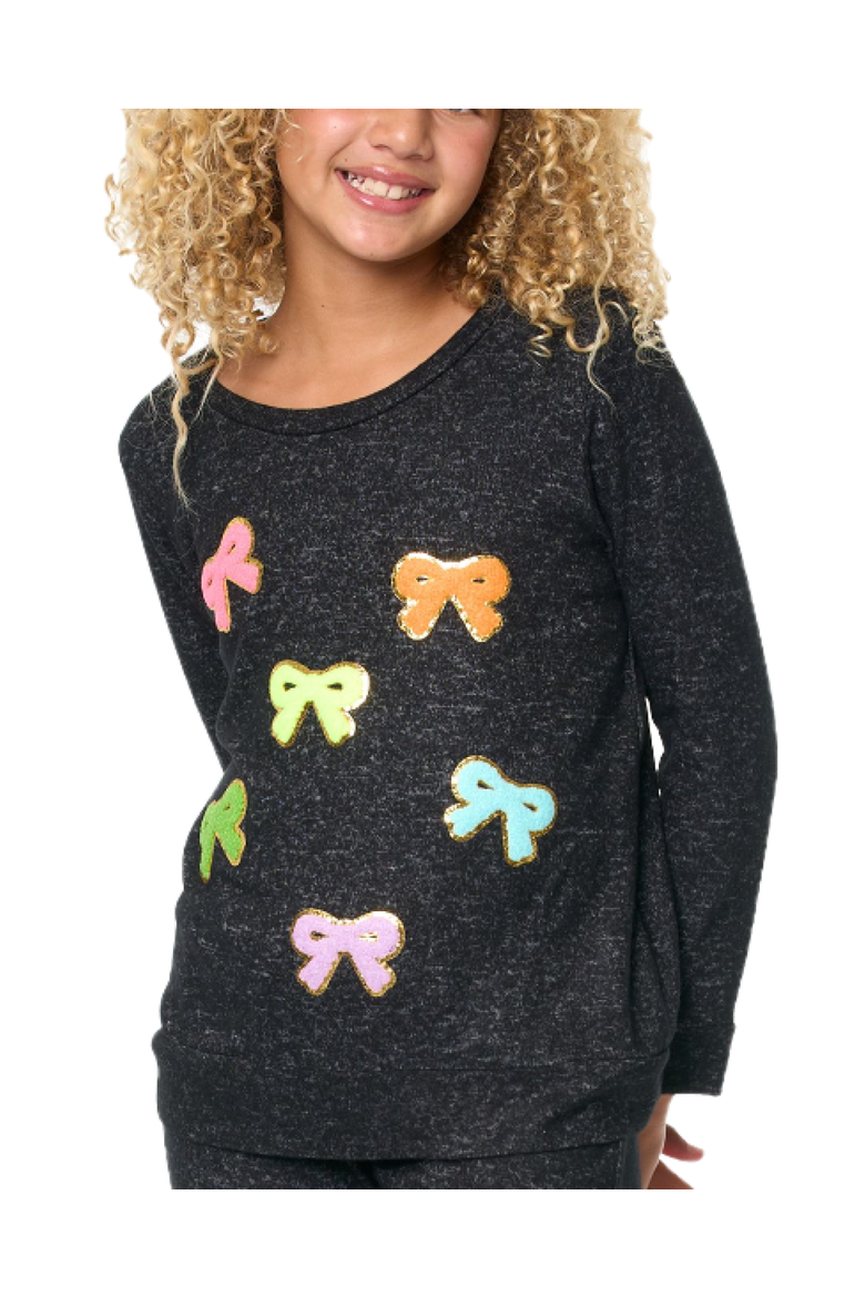 Hacci sweatshirt top with bow patches - Little Kid, Main, color, Charcoal