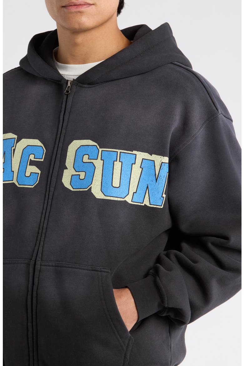 Varsity Bear Front Zip Cotton Hoodie, Alternate, color, WASHED BLACK