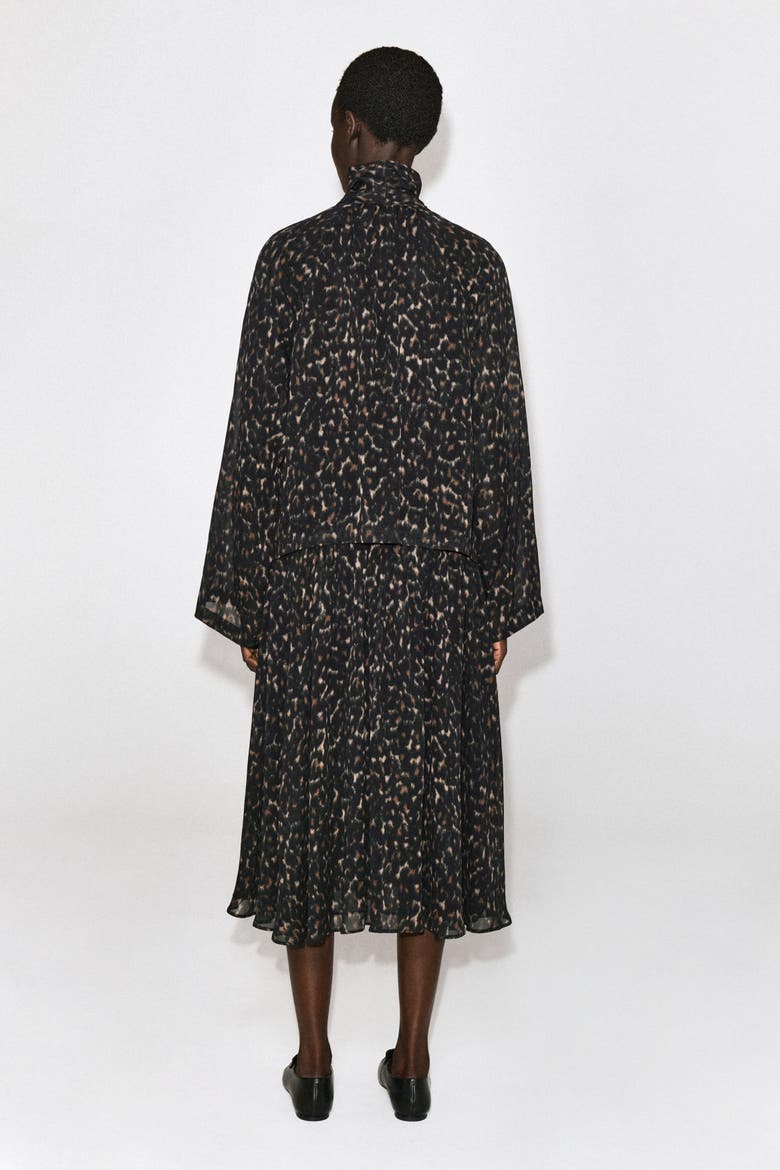 Leopard-Print Fluid Scarf-Detail Dress, Alternate, color, BROWN / LEOPARD PRINT