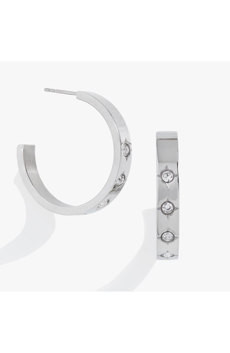 Alex and Ani Crystal Accent Hoop Earrings, Main, color, Silver