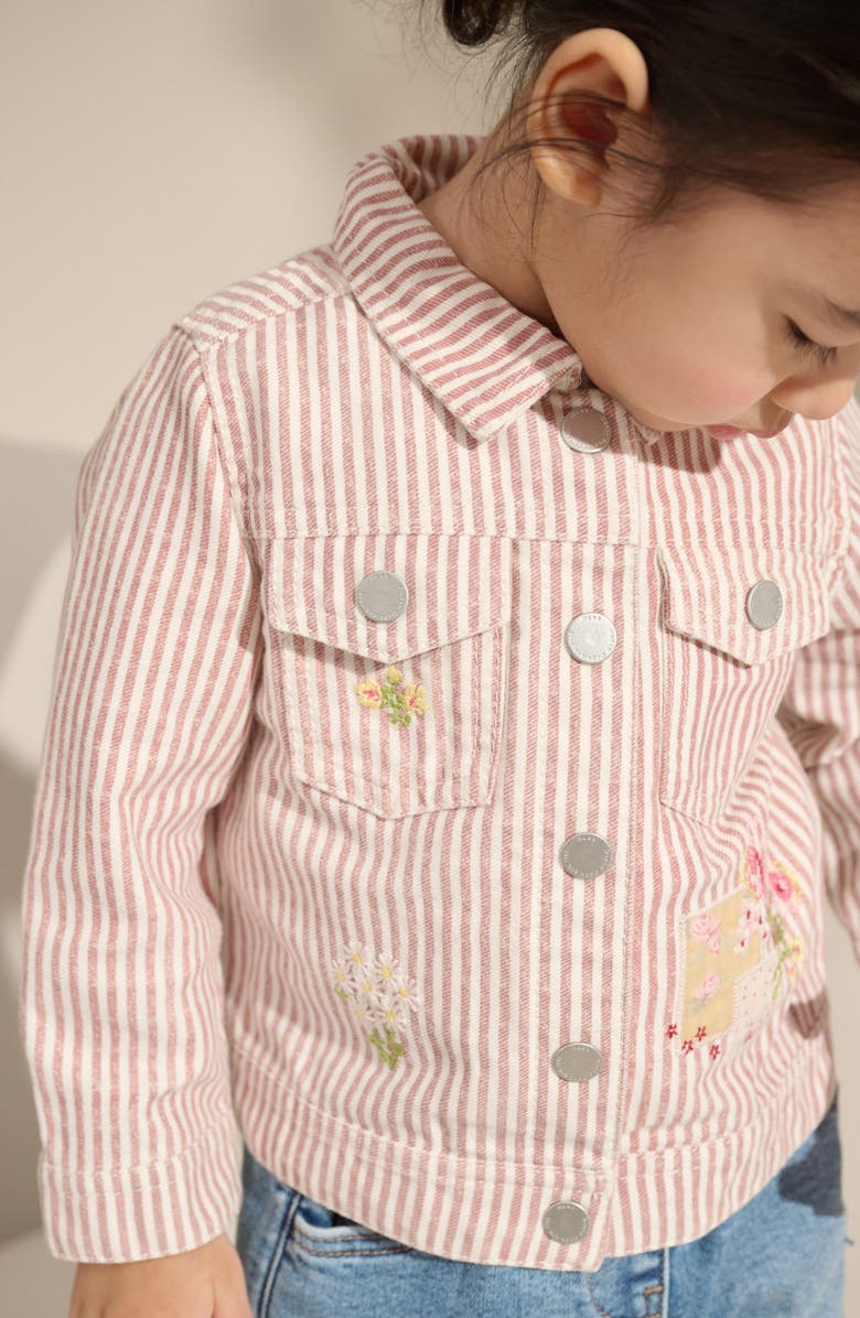 NEXT Kids' Embroidered Stripe Denim Jacket, Alternate, color, Pink