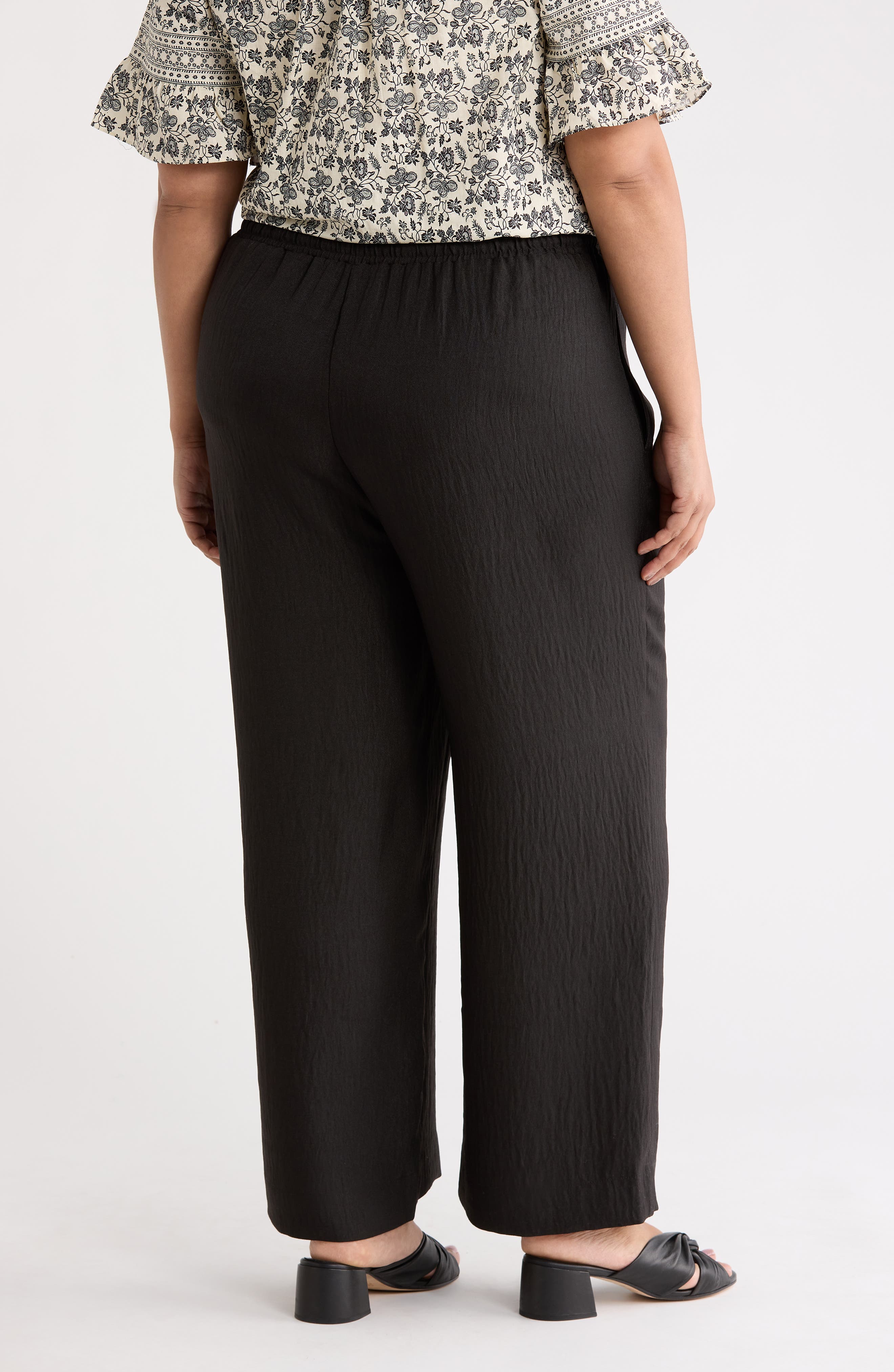 Wide Leg Textured Woven Drawstring Pants - image 2