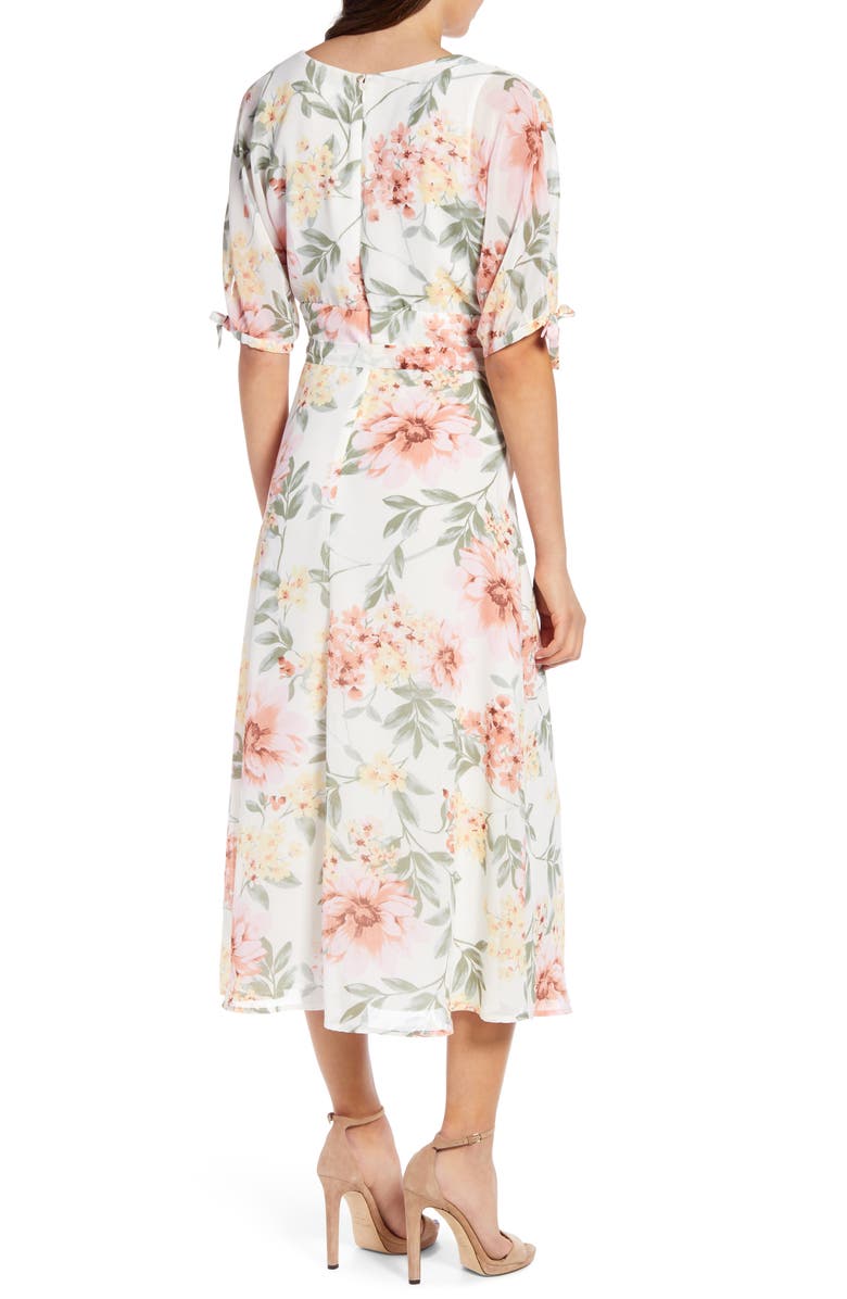 June & Hudson Floral V-Neck Tie Front Dress, Alternate, color, 