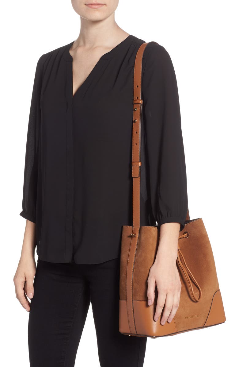 MICHAEL Michael Kors Cary Leather & Suede Bucket Bag, Alternate, color,
