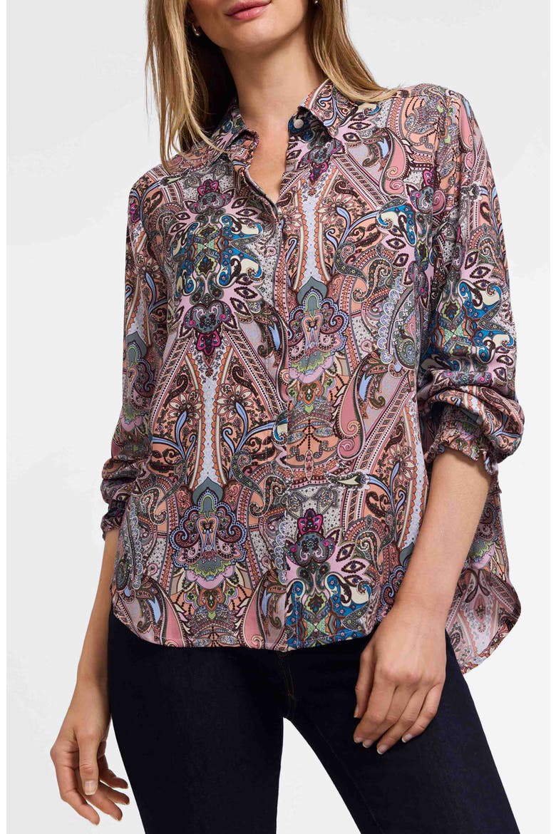 Olivia Paisley Print Smocked Cuff Button-Up Shirt, Main, color, BROWN MULTI