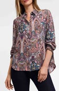 Foxcroft Olivia Paisley Print Smocked Cuff Button-Up Shirt