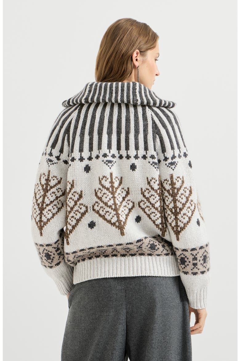 Cashmere And Mohair Nordic Heritage High-neck Cardigan With Zipper, Alternate, color, Pearl
