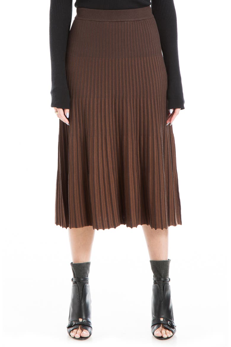 Pleated Sweater Skirt, Main, color, WOOD/ BROWN