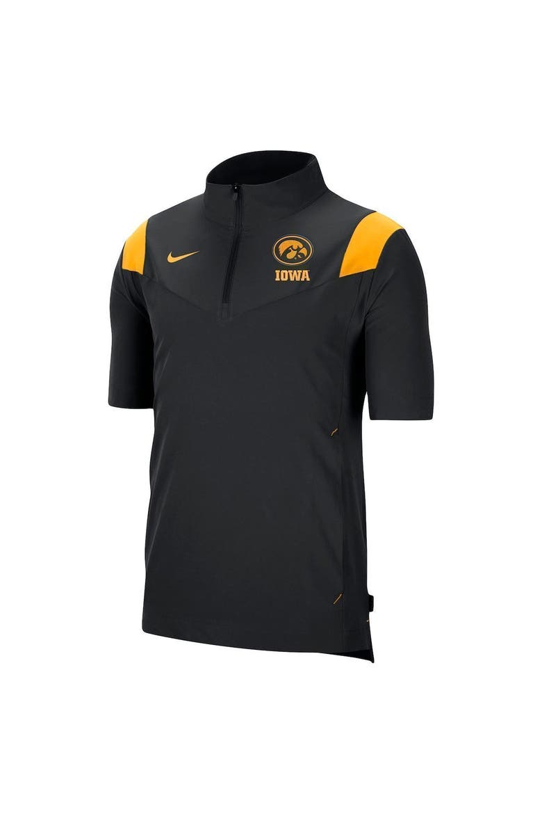 Men's Nike Black Iowa Hawkeyes Coach Short Sleeve Quarter-Zip Jacket, Alternate, color, Black