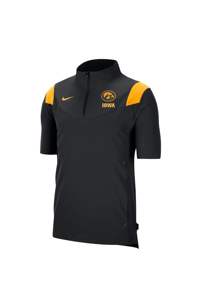 Nike Men's Nike Black Iowa Hawkeyes Coach Short Sleeve Quarter-Zip Jacket, Alternate, color, Black